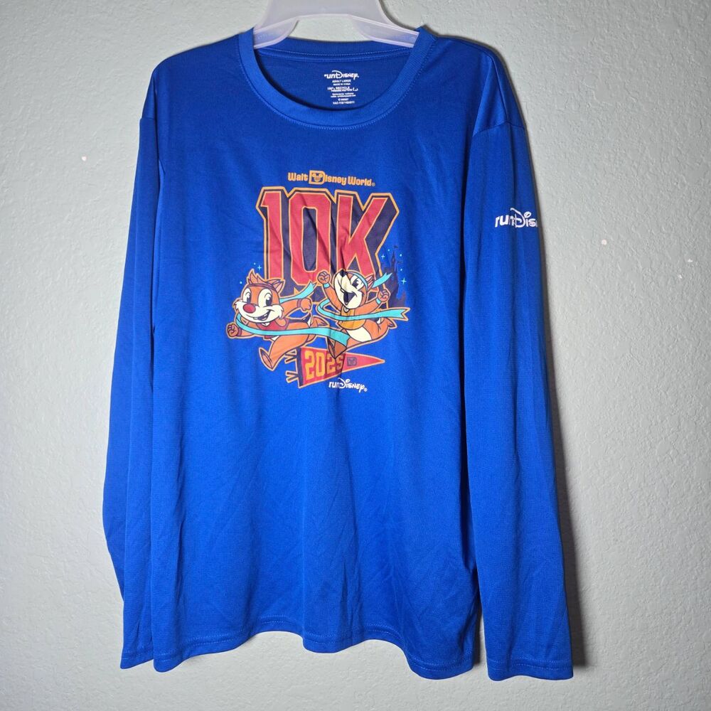 RunDisney Marathon Weekend 2025 WDW Adult Large Blue Shirt 10K Chip Dale Disney
